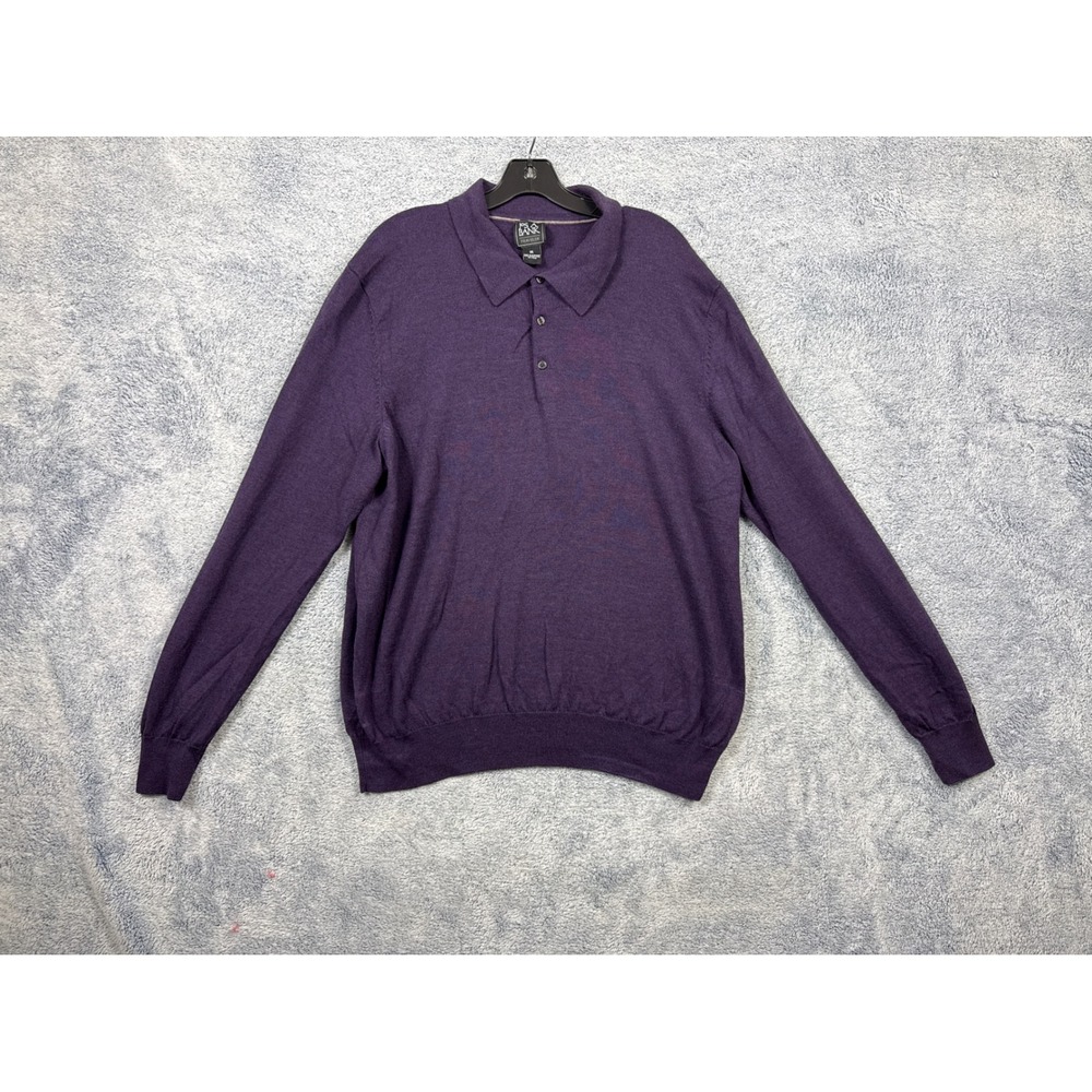 Jos A Bank Mens XXL Purple Merino Wool Polo Sweater Traveler Long Sleeve Knit